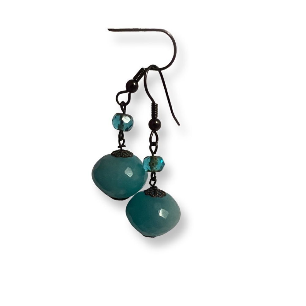 Handmade Aquamarine Gunmetal Earrings